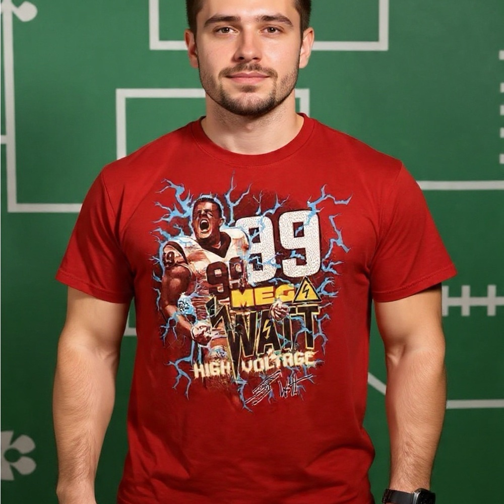 Houston Texans JJ Watt NFL Player Y2K Vintage Red Graphic Small T-Shirt
